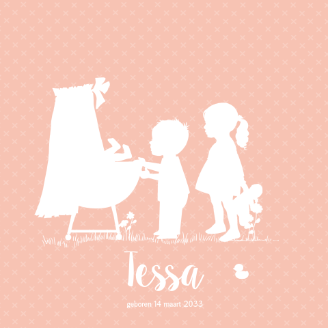 Geboortekaartje 3de kindje meisje bij wiegje