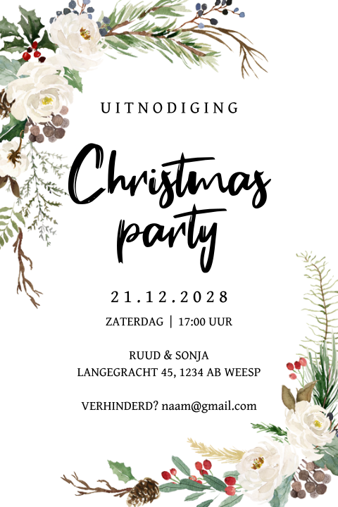 Uitnodiging waterverf christmas party met bloemen