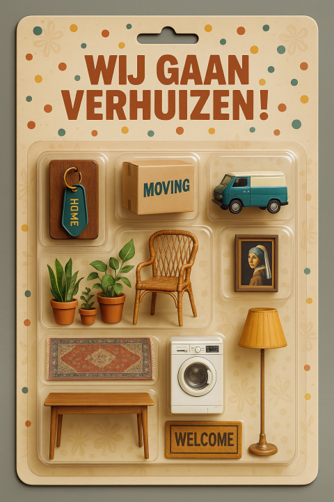 Trendy verhuiskaart in de vorm van een action pack