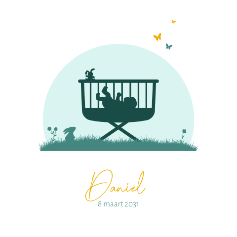 Geboortekaartje silhouet met een jongetje in wiegje