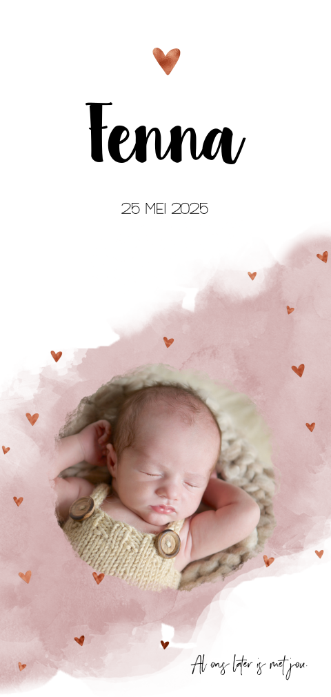 Mooi meisjes geboortekaartje oudroze waterverf foto