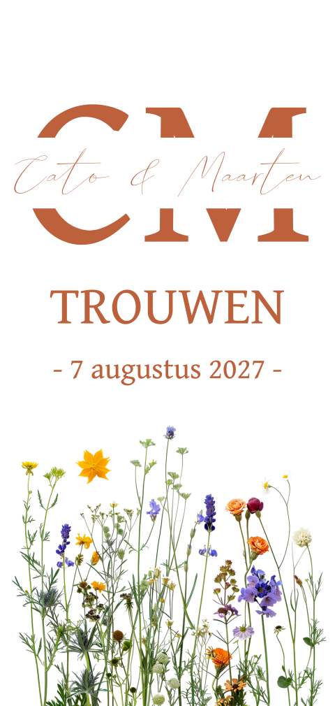 Langwerpige trouwkaart met veldbloemen