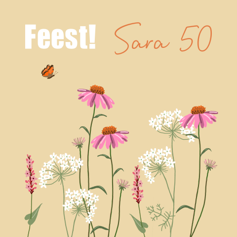 Verjaardag uitnodiging vrouw bloemen en vlinder in wit en roze 50 jaar