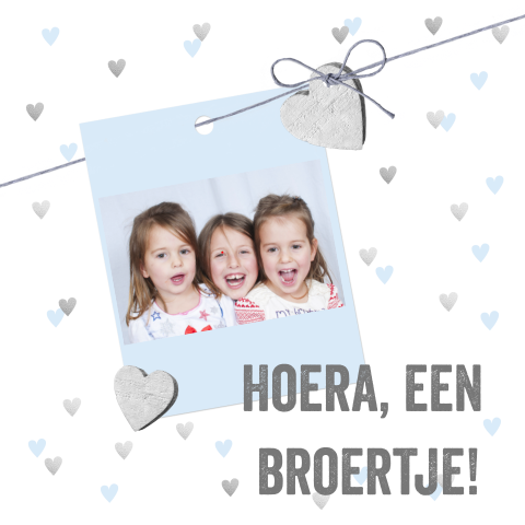 Geboortekaartje 4e kindje foto en hartjes roze 