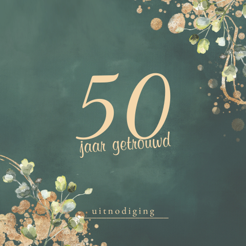 Watercolor uitnodiging jubileum 50 groen goud look kleur