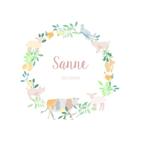 Meisjes geboortekaartje met boerderij dieren in pastel tinten