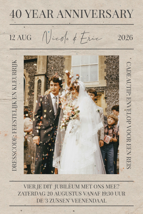Uitnodiging 40 jaar getrouwd krant stijl