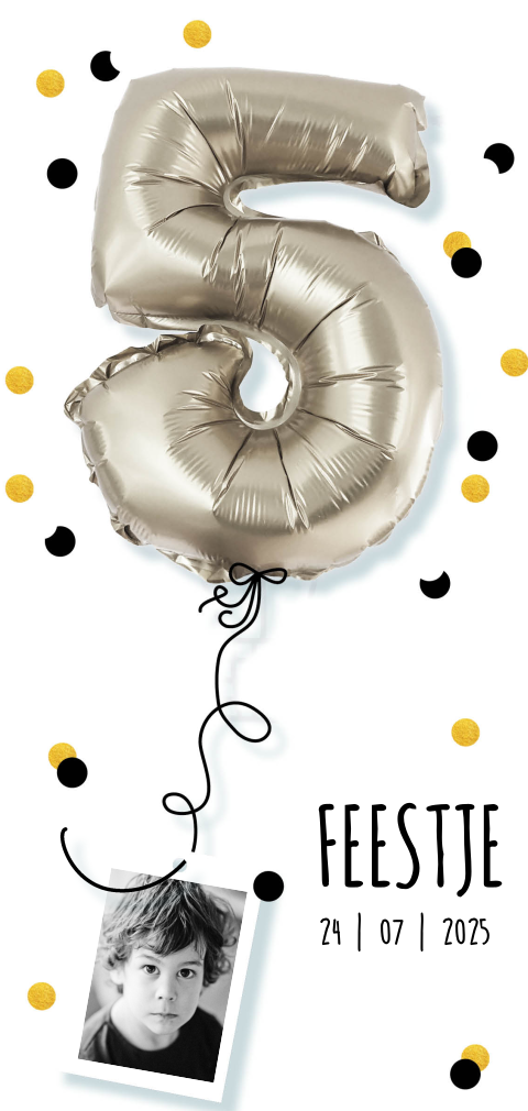 Hippe uitnodiging met folie 5 ballon
