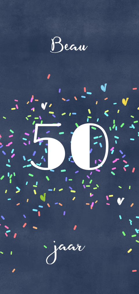 Uitnodiging 50 jaar met confetti feestelijk