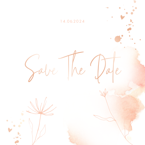 Mooie save the date met aquarel, takjes, bloemen en foliedruk