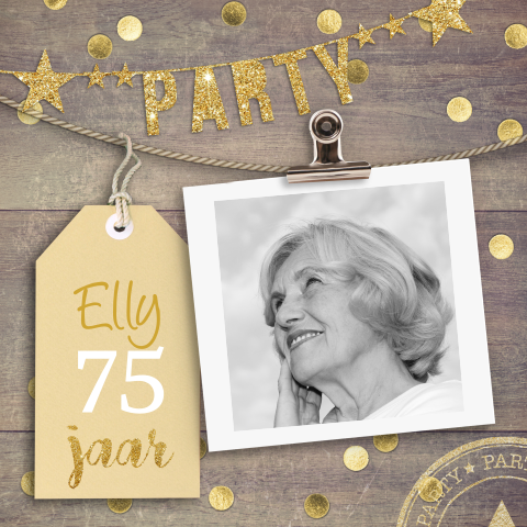 75 jaar uitnodiging feestelijk met goud-look slingers