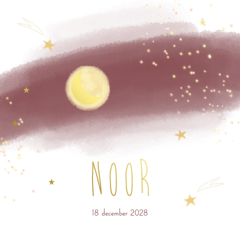 Geboortekaartje meisje maan en vallende sterren