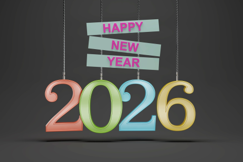 2026 kerstkaart met jaartal aan een kabel