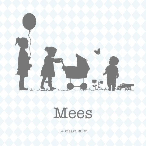 Geboortekaartje 4e kindje met 2 zussen en broertje