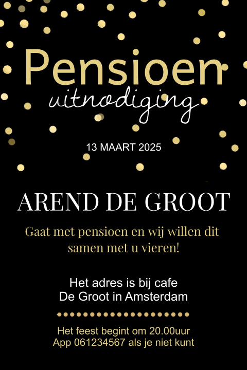 Stijlvolle trendy uitnodiging pensioen met confetti