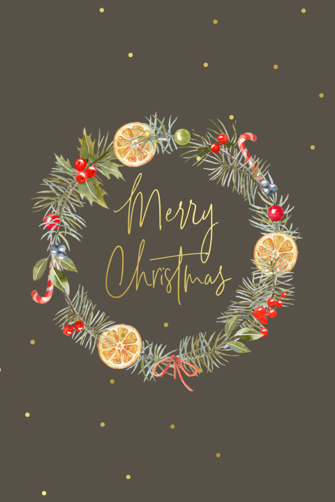 Kerstkaart met foliedruk en kerstkrans