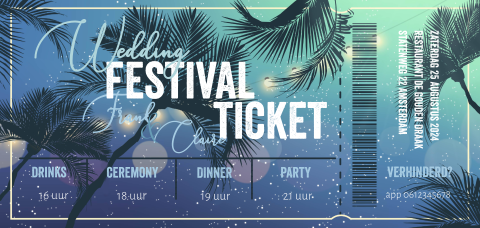 Trouwkaart ticket festival style