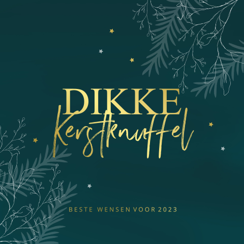 Kerstkaart takjes met goudfolie donkergroen