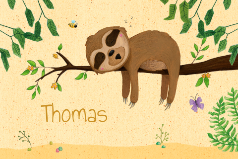 Geboortekaartje lieve luiaard geel voor een jongen