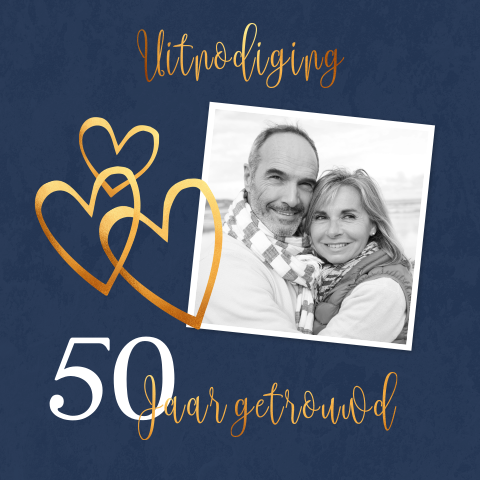 Jubileum uitnodiging 50 jaar getrouwd foto en goud kleurig