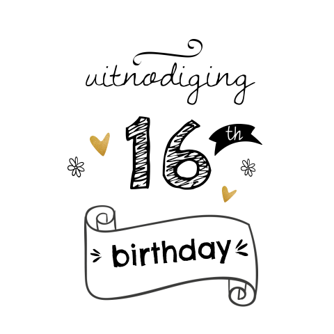 Hippe enkele 16 jaar zwart wit uitnodiging