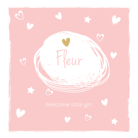 Lief geboortekaartje meisje met hartjes en sterren