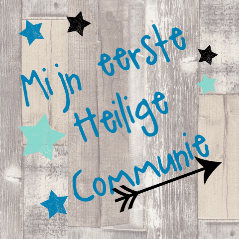 Stoer communiekaartje jongen sterren en hout