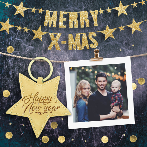 Kerstkaart met slinger en foto