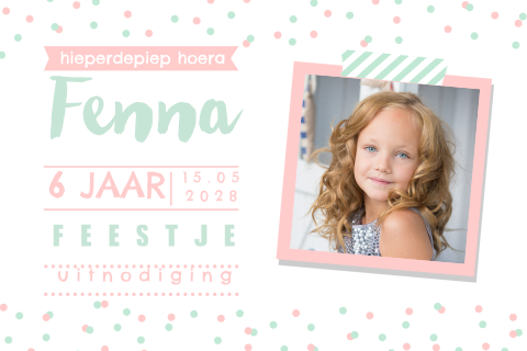 Kinderfeestje uitnodiging foto confetti meisje