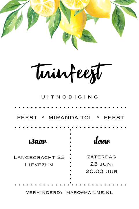 Uitnodiging tuinfeest citroenen en takjes