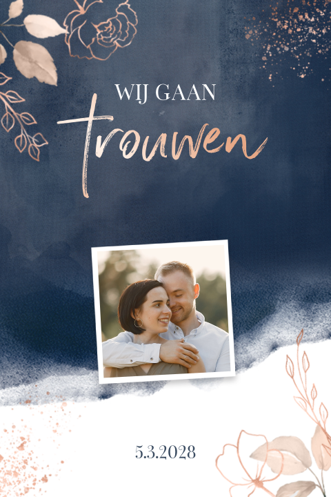 Trouwkaart met waterverf en botanische elementen