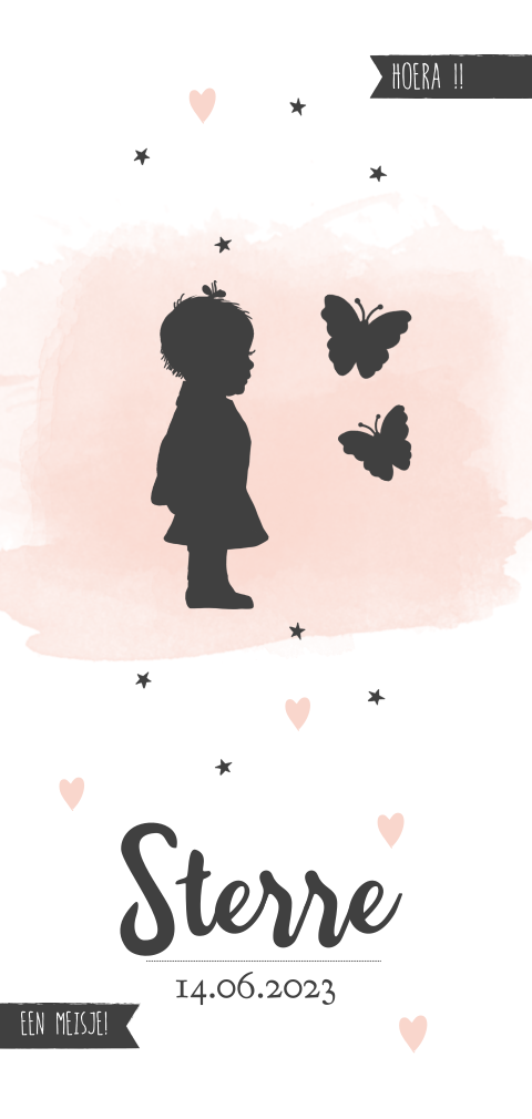 Silhouetten geboorte kaartje meisje waterverf