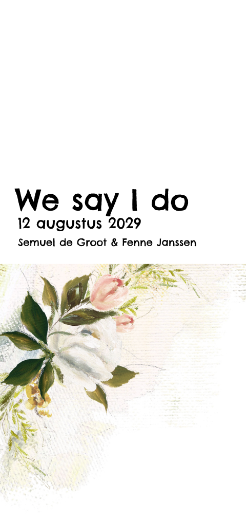 Trouwkaart staand met olieverf bloemen