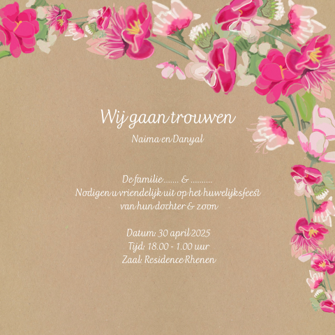 Arabische uitnodiging huwelijk met roze bloemen