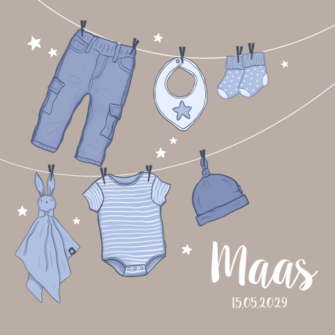 Geboortekaartje waslijn sterren jongen