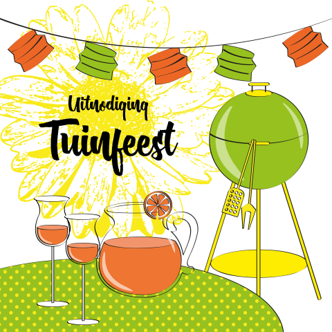 Uitnodiging tuinfeest barbecue vrolijk