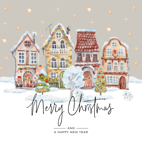 Kerstkaart winter huisjes