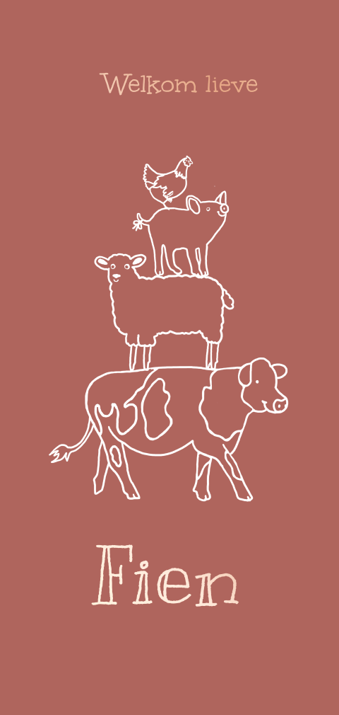 Geboortekaartje meisje met boerderijdieren