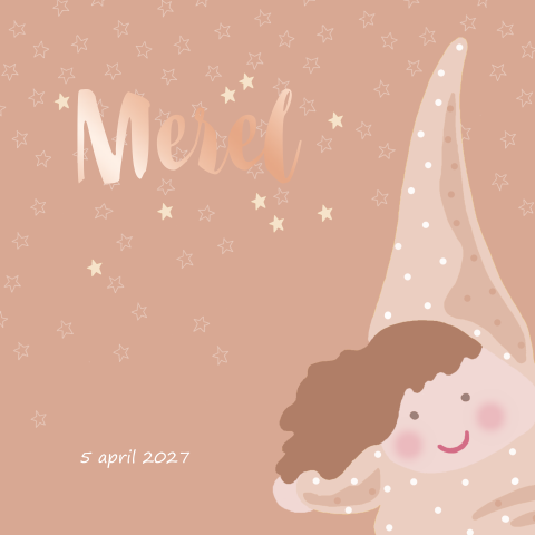 Geboortekaartje voor een meisje met grote pop met puntmutsje