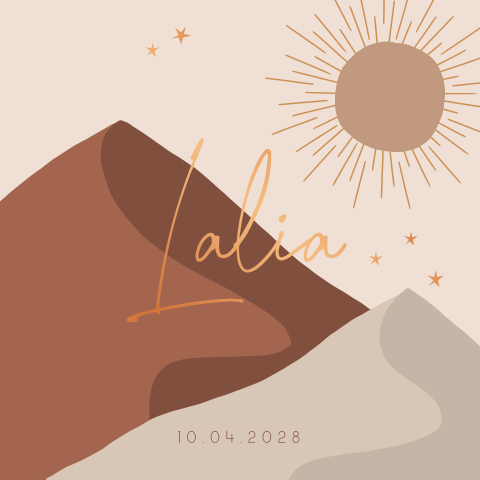 Geboortekaartje meisje bergen landschap met zon foliedruk