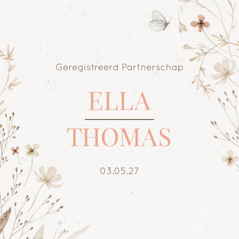 Uitnodiging geregistreerd partnerschap met vintage bloemen
