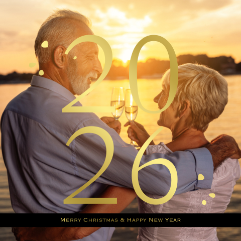 Kerst Nieuwjaarskaart met goudfolie jaartal 2026