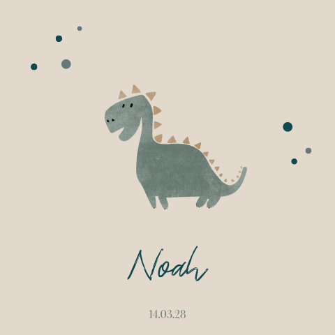 Geboortekaartje met een getekende dino