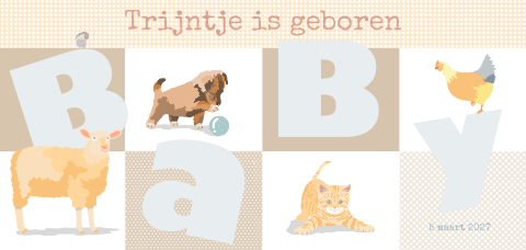 Geboortekaartje voor een meisje met verschillende boerderijdieren