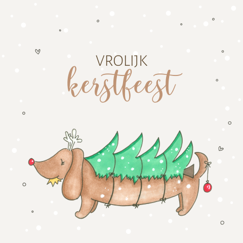 Kerstkaart tekkel kerstboom sneeuw