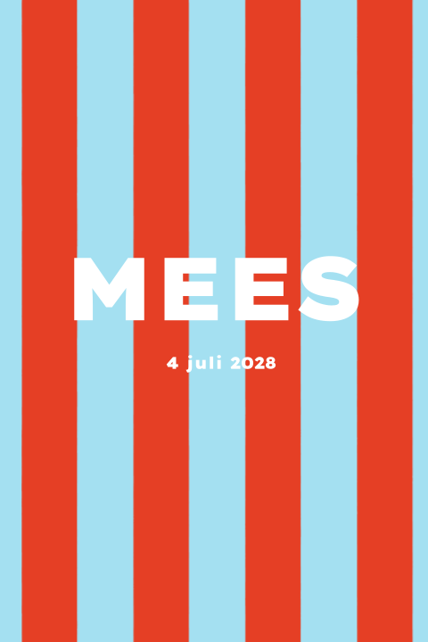 Colorblocking kleurrijk geboortekaartje rood blauw