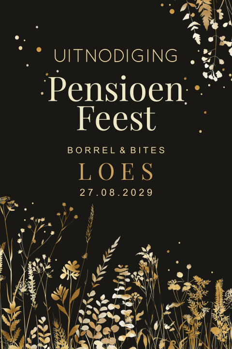 Pensioen feest uitnodiging feestelijk met goudlook takjes