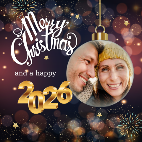 Kerstkaart met foto in een kerstbal 2026