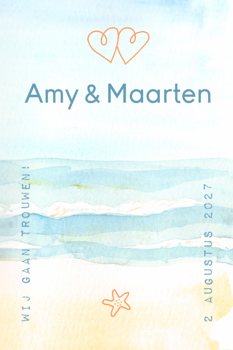 Trouwkaart zee en strand aquarel verf patroon