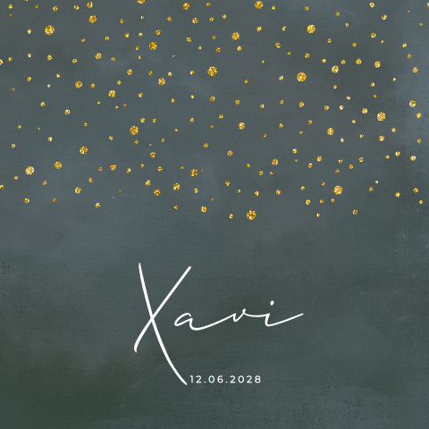 Geboortekaartje jongen stoer modern met goud glitter look